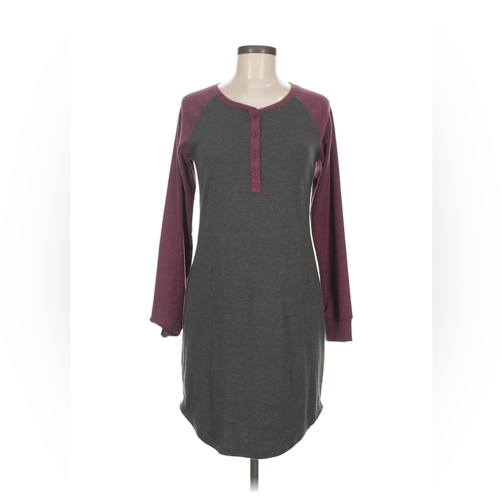 The Normal Brand Small Gray and Burgundy Long Sleeve Henley Dress